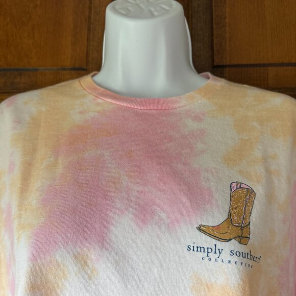 NWT Simply Southern Pink/Orange Tie Dyed "Cowgirl Summer" Short Sleeve Tee Large - Picture 4 of 13